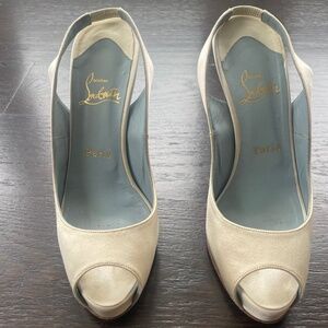 Christian Louboutin Off White Satin Wedding Pumps